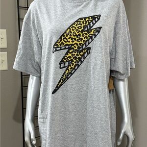 Gray T-Shirt with Leopard Print Lightning Bolt